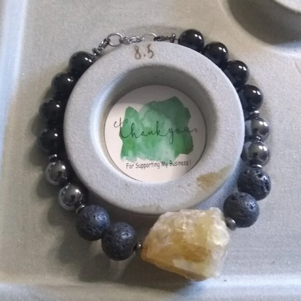 Massive!!! Raw Citrine Black Jasper Hematite & Lava Rock Men's Bracelet 8.5